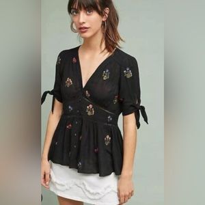 Anthropologie Black Floral Top